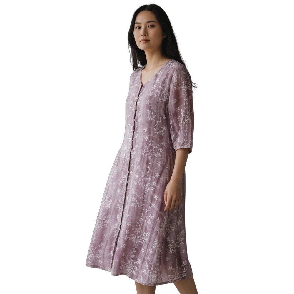 Sweet Ones VINTAGE Purple A Line Dress White Embossed Floral Print Large